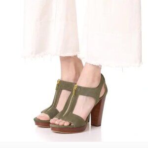 MICHAEL Michael Kors Suede Berkley T-Strap Platform Sandals Olive Size 7
